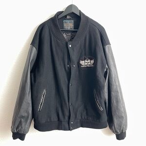 DunBrooke Distinctive Black Wool Body Leather Sleeves Letterman jacket